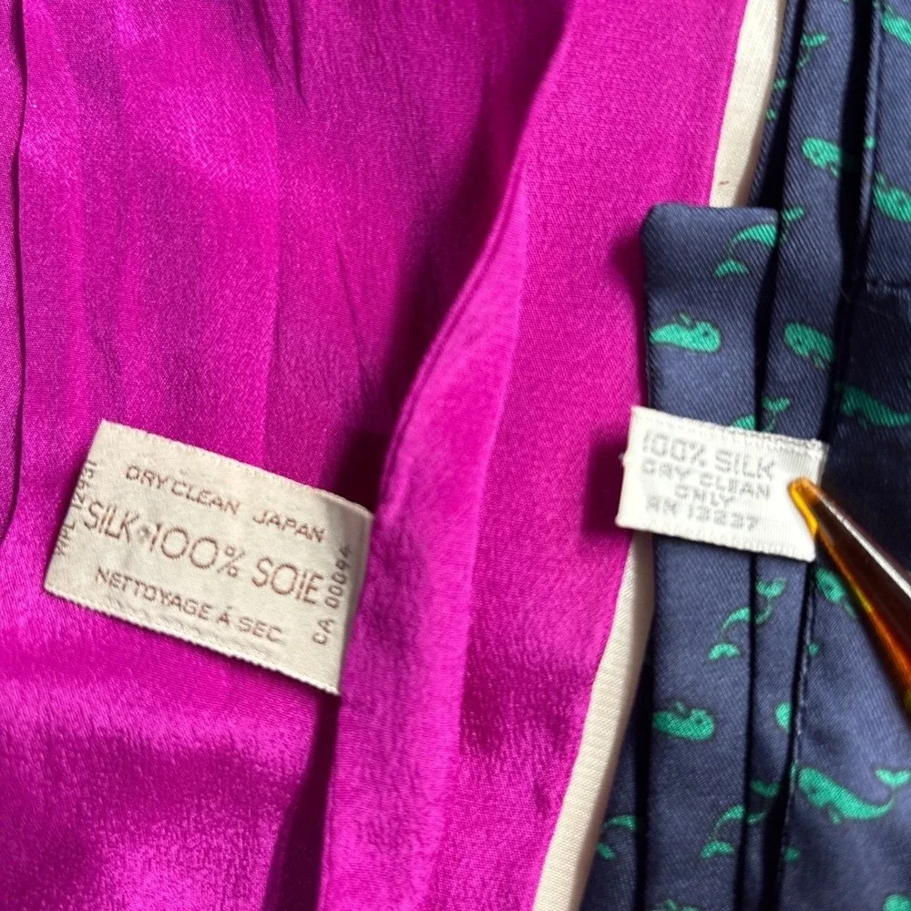Liz Claiborne & Symphony‎ Scarves 100% Silk Scarf Lot Pink & Navy Whale Print